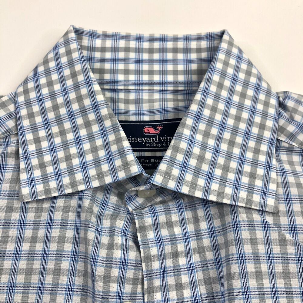 Vineyard Vines Classic Fit Burgee Shirt Men's XS Blue White Plaid